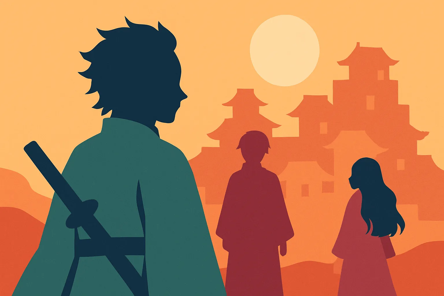 鬼滅の刃 無限城 アニメ映画を象徴する抽象的シルエットイメージ」